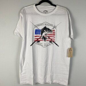 Natural Blue Fishing Makes Me Reel Happy T Shirt Mens M White Crew Neck